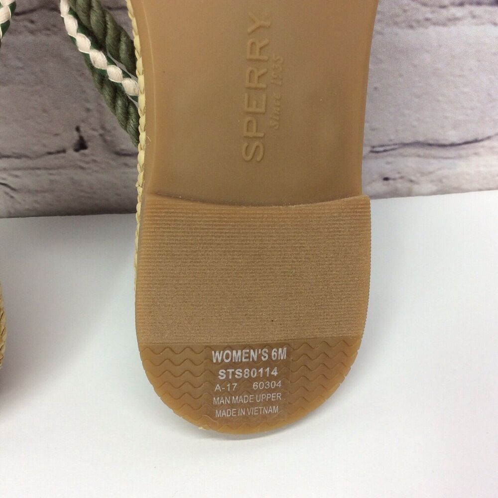 Sperry Top Sider Thong Sandals Women's Size 6 Green/Cream Nautical Braided Strap - Picture 8 of 8